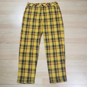 Womens Plaid Striped Mustard Yellow Pants Punk Academia Emo Skater Avril Lavigne - Picture 1 of 5