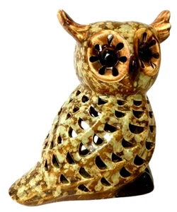NUOVO VINTAGE ceramica arte ceramica marrone campagna/fattoria GUFO portacandele/figurina - Foto 1 di 13
