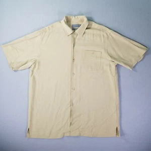 Talbots Shirt Mens Large L Short Sleeve Collared Button-Up 100% Silk Top Yellow - Picture 1 of 12