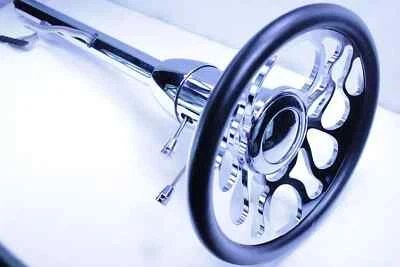 Columna de dirección de cambio de piso inclinable cromada de 32" con volante billet de 14"" Hot Rod Foto 1 de 4