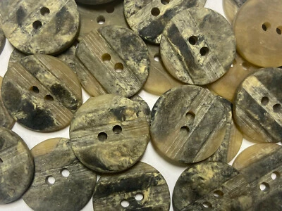 Unique Rustic Carved Poly Faux Stone Button Khaki/Brown Shade 15mm 20mm 2hole - Image 1 of 4