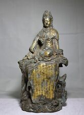 14.2" Old Tibet Tibetan Buddhism temple Bronze gilt Guanyin Bodhisattva statue
