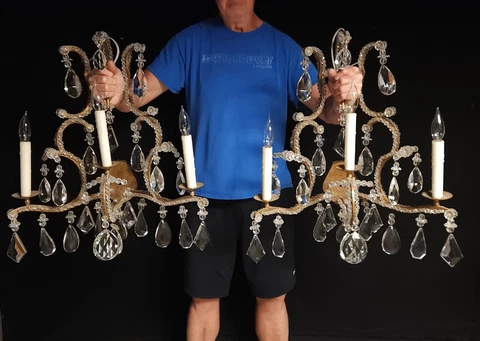 Pair Monumental 3 Lite Dennis and Leen Beaded Venetian Sconces Cover