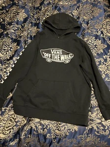 Vans Off The Wall Logo Black Hoodie Youth SZ XL Checkerboad Sleeve Skateboard - Picture 1 of 8