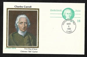 #UX106 14c Charles Carroll -Patriot- Postal Card - Colorano "Silk" FDC - Picture 1 of 2