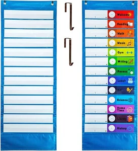 Classroom Pocket Chart,13+1 Pocket, Daily Schedule Pocket Chart, 26 Double-Sided - Picture 1 of 5