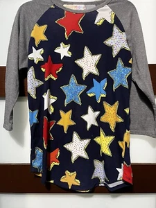 Women's LuLaRoe Raglan Shirt 3/4 Sleeve Color Blue With Stars Size Medium - Picture 1 of 2