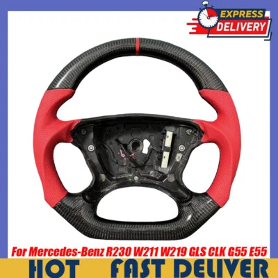 Carbon Fiber Red Steering Wheel for Mercedes-Benz R230 W211 W219 GLS CLK G55 E55 - Изображение 1 из 4