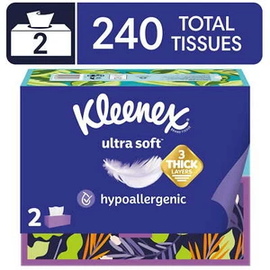 Kleenex Pañuelos Faciales Ultra Suaves, 2 Cajas Planas, 120 Pañuelos por Caja, 3 Capas - Imagen 1 de 7