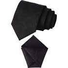 Men's Paisley Necktie & Floral Handkerchief Hankie Set Stylish Neck Tie, Black