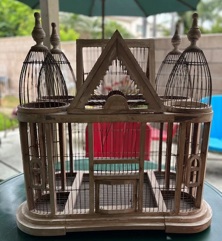 Antique Victorian Style Large Wire & Wood Bird Cage Cover