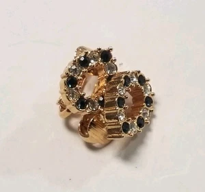 Pendientes de Clip Vintage Tono Dorado Metal Verde y Transparente Estrás Corona Ovalada  - Imagen 1 de 8