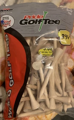 Pride Sports Golf Tees 2  3/4",  90 Count, Natural Wood, New,  Made In USA, NIP - Image 1 of 4