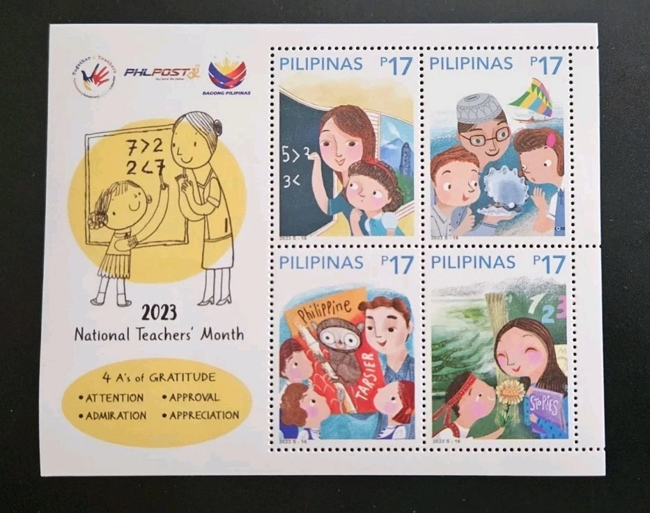 FILIPINAS 2023 MES NACIONAL DE MAESTROS SELLOS SIN CORTAR BLOQUE DE 4 MANILA PHLPOST Foto 1 de 1