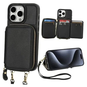  RFID Blocking Wallet Case for iPhone 15 Pro Max, Adjustable Crossbody Black - Picture 1 of 8