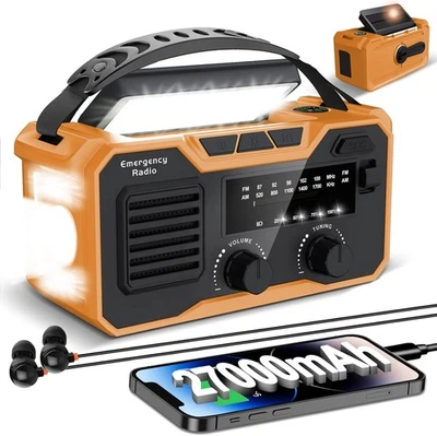 27000mAh Wind Up Radio, Emergency Radio Crank Solar FM/AM, Hand Crank Radio - Image 1 of 4