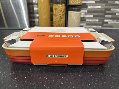 Le Creuset New Ceramic Stoneware Set Of 2 Volcanic Orange Baking Dishes RRP £102 - Image 1 of 4