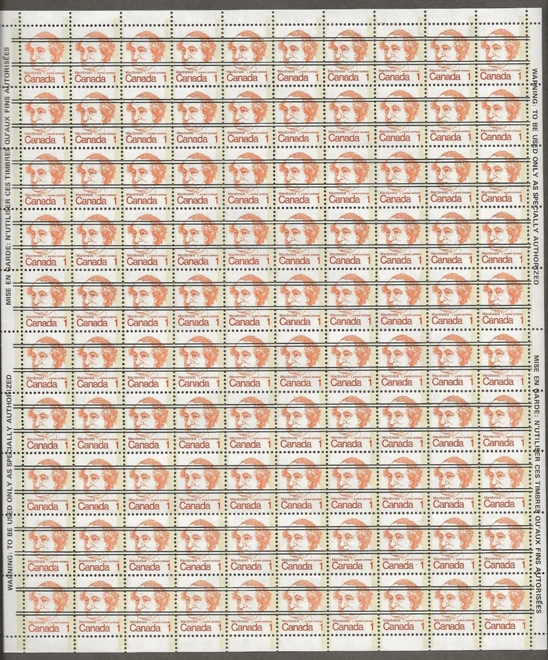 Canada 586xx, 1 cent Macdonald sheet of 100 precancels [543 — 第 1/1 张图片