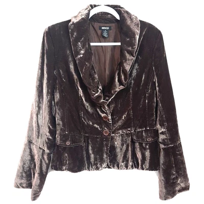 Metrostyle Velvet Bubble Hem Collar Blazer Size 10 Brown Bell Sleeve Whimsigoth  - Image 1 of 4