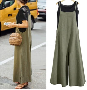 Women's Summer Fashion Solid Loose One Piece Wide Leg Pants Casual Jumpsuit - Picture 1 of 7