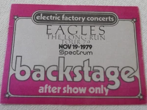 Eagles 1979 The Long Run Tour - backstage pass after show 19 Nov 79 Spectrum EFC - Picture 1 of 1