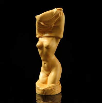 Colección China Tallado Madera de boj Desvestirse Sexy Hermosa Belleza Arte Estatua Foto 1 de 4