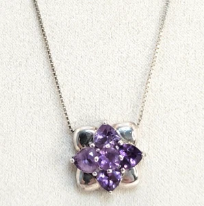 Vintage Amethyst Slide Pendant Necklace 925 Sterling Silver 20" Box Italy 925 A - Picture 1 of 7
