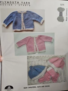 Plymouth Knitting Pattern S275 Baby Sweaters, Hats and Socks 0-6 months - Picture 1 of 3
