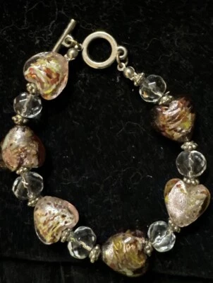 Hermosa Pulsera Corazón Cristal Dicroico Rosas, Amarillo, Bronce, Tono Plata Foto 1 de 4