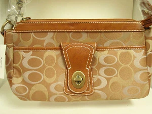 Purse/handbag/shoulder bag brown w/gold circle design 7X12 NWT Free shipping - Picture 1 of 6