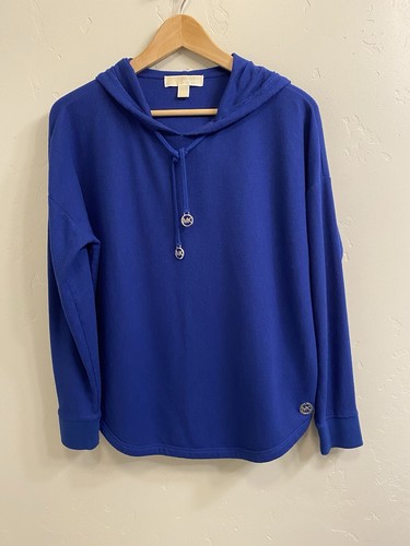 Maglietta Michael Kors donna taglia Petite PM blu royal con cappuccio maglia