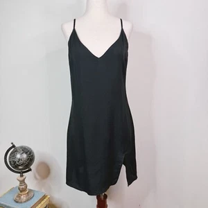 Reformation Mini Abito Donna Slip Nero Crepe Scollo V Spacco Laterale Marlowe Taglia M - Foto 1 di 12