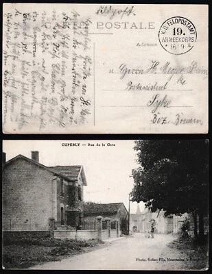 Germany Cover 1916 WWI Feldpost Cuperly Rue 19 Armeekorps to Bremen Z2954 - Image 1 of 4