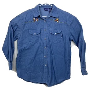 Camisa Disney Winnie the Pooh Pana Estilo Occidental Perla Broches de presión para mujer Talla M Azul - Imagen 1 de 8