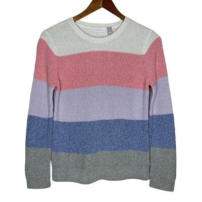 Place Crew Neck Sweater Chunky Stripe Knit Sparkle Pink Purple Blue NWT Girls L - Image 1 of 4