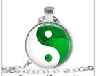 GREEN YIN YANG pendant ( 22" Sterling plated Silver 925 necklace ) women men