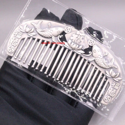 Solid 999 Fine Silver Cute Comb With Two Fishes Pattern Portable Comb 3.85" L - Image 1 of 4