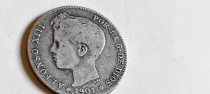 MONEDA DE PLATA DE 1 PESETA DE 1901 ALFONSO XIII MBC - Imagen 1 de 2