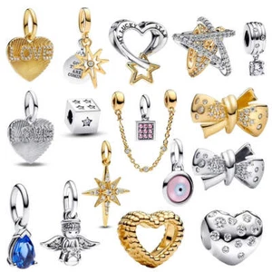 925 Silver Lucky Star & Heart Dice Bow Dangle Charm for Bracelet Gift - Picture 1 of 24