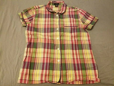 J. Camisa de vestir Crew a cuadros S pequeña blusa de algodón con botones amarillos manga corta Foto 1 de 4