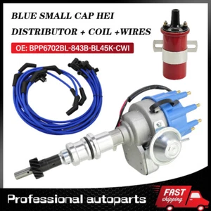 FOR FORD 289 302 SMALL FEMALE CAP HEI DISTRIBUTOR + 8.5mm PLUG WIRES + COIL BLUE - Picture 1 of 9