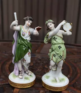 PAIR antique vienna porcelain figurines musician statue marked - Picture 1 of 10
