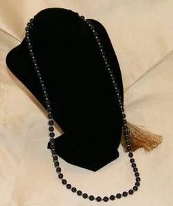 Vintage Monet Signed Navy Blue & Gold Tone Bead Necklace 30.5" Long . Jewelry - Picture 1 of 9