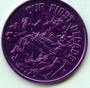 Mardi Gras Doubloon Krewe of Atlas 1979 Alumnium Purple - Picture 1 of 2