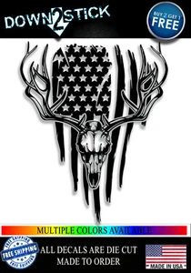 Elk Skull American Flag Vinyl Decal Patriotic, Hunter sticker - Picture 1 of 9