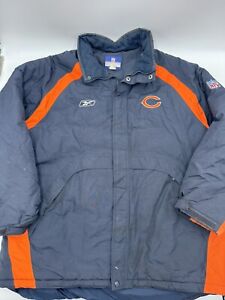 Vintage Chicago Bears Reebok On Field Full Zip Puffer Jacket Coat 2XL Blue NFL