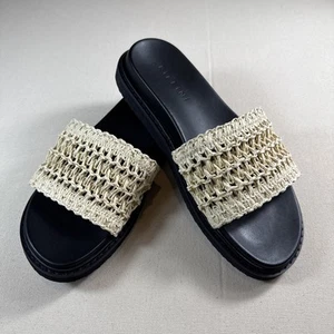 Billini Zaida Bone Raffia Slide Sandals Tan Flat Women’s Size 8 Summer Shoes - Picture 1 of 10