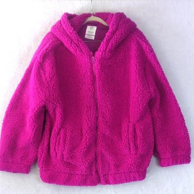 GAP Girls Teen Pink Magenta Faux Sherpa Hooded Jacket - Image 1 of 4