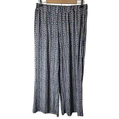 RAFAELLA Black Gray Textured Striped Wide Leg Casual Loose Fitting Pants SZ M - Image 1 of 4