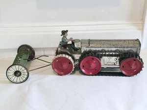 Marx Working Six Wheel Tractor With Tracks Tin Litho Driver And Rear Plow Rake - Picture 1 of 8